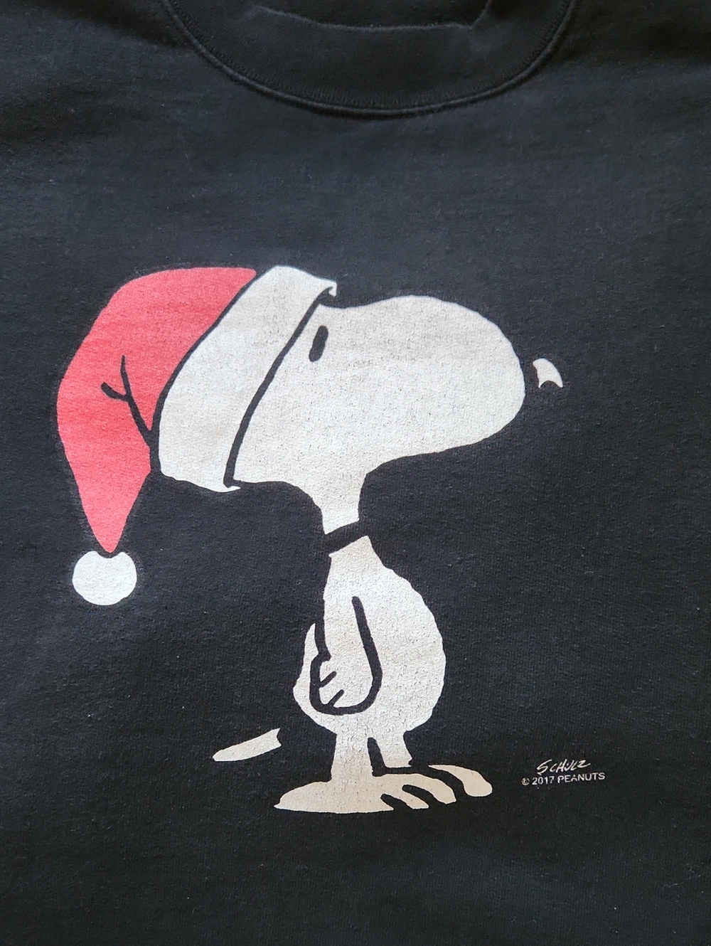 Hanes Peanuts Black Tee with White Snoopy and Red Santa Hat Size 2XL